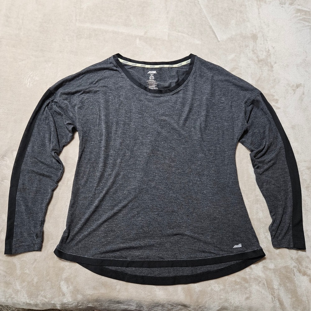 Avia Womens XL Gray Heathered Long Sleeve Active Top Mesh Thumbholes